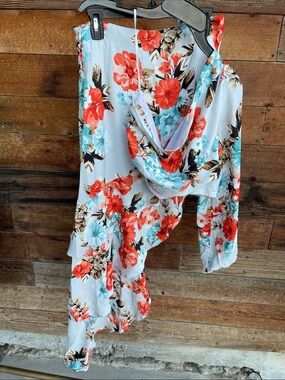 SHEIN Floral 2 Piece Skirt Set One Shoulder Crop Top High Low Skirt L NWOT